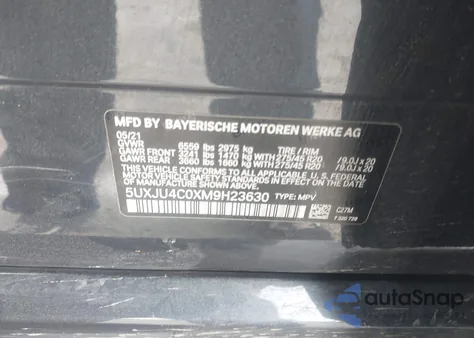 2021 BMW X5 M50I z USA, uszkodzony, nr VIN 5UXJU4C0XM9H23630